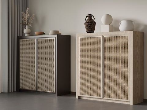 新中式储物柜 装饰柜 边柜su模型