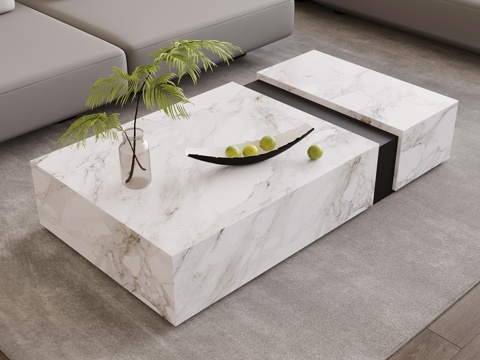  现代意式茶几 大理石茶几su模型 