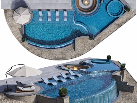  无边泳池23d模型 