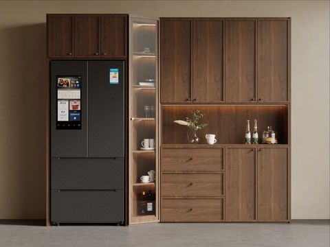 中古风酒柜 餐边柜su模型