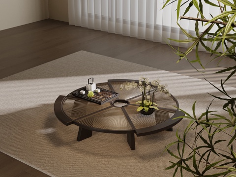  新中式茶几 圆形茶几3d模型 