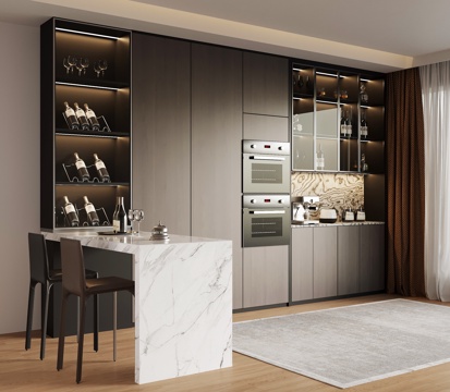  现代意式酒柜 餐桌 吧台3d模型 