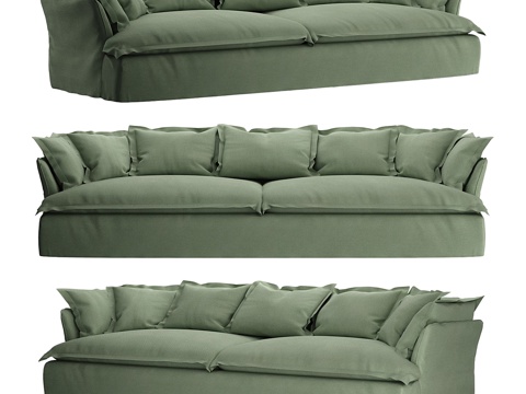  现代简约双人沙发 双人沙发 简约沙发 绿色沙发 抱枕3d模型 