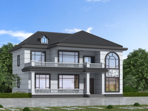  新中式独栋别墅 自建房别墅3d模型 