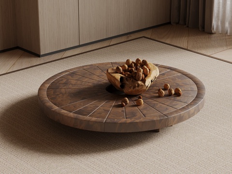 中古风茶几 实木圆形茶几su模型