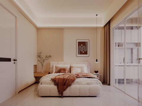  现代奶油主卧 奶油卧室3d模型 