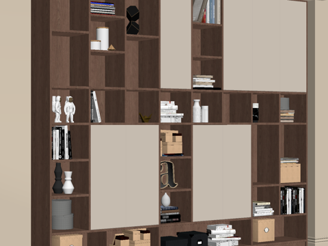 现代中古风书柜 置物柜su模型