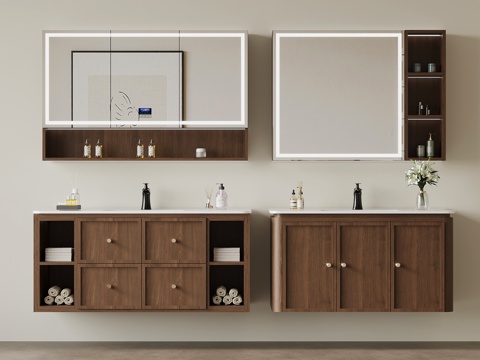  中古风浴室柜 卫浴摆件3d模型 