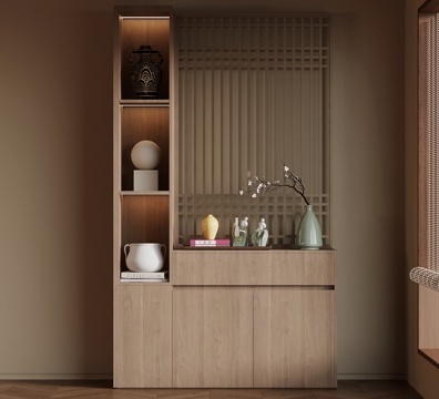 新中式玄关柜 储物柜 装饰柜su模型