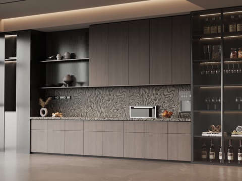  现代意式酒柜 餐边柜su模型 