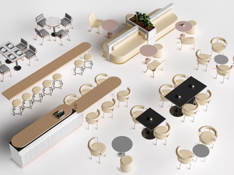 现代办公隔断 办公桌椅 长桌椅 会议桌椅su模型