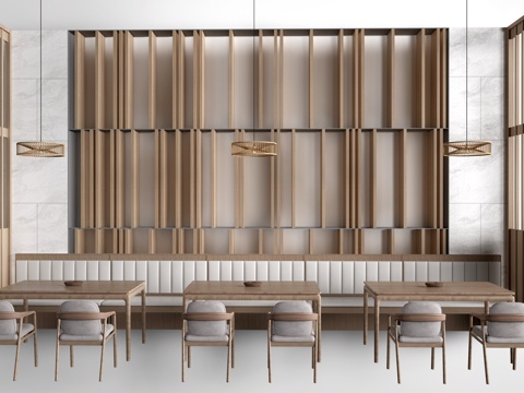 现代餐饮桌椅 餐饮卡座 餐厅屏风 餐厅隔断su模型