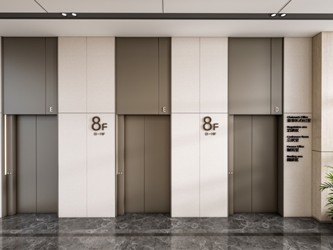 现代电梯厅 电梯门 电梯间su模型