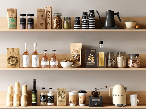  现代厨房用品 食物 咖啡袋 杯子 酒水3d模型 