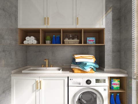  现代洗衣机柜 阳台柜 洗衣机伴侣 洗衣机3d模型 