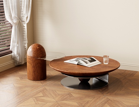意式木茶几 圆茶几 子母茶几 飞碟茶几su模型
