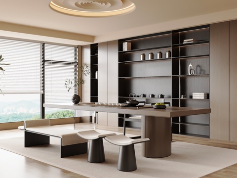 现代意式茶室 茶桌椅 茶柜su模型