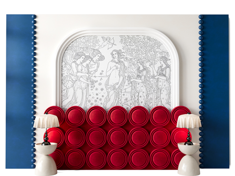  背景双人床3d模型 