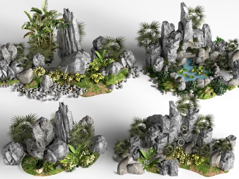 现代假山石头 景石 园林小品 景观石头su模型