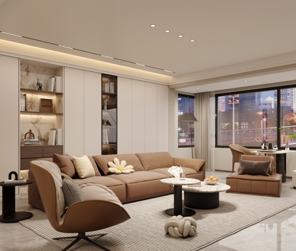  现代客餐厅 开放厨房 干区3d模型 