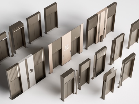 现代电梯厅 电梯门 电梯轿厢 升降电梯su模型