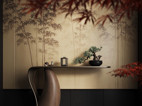 新中式端景台su模型