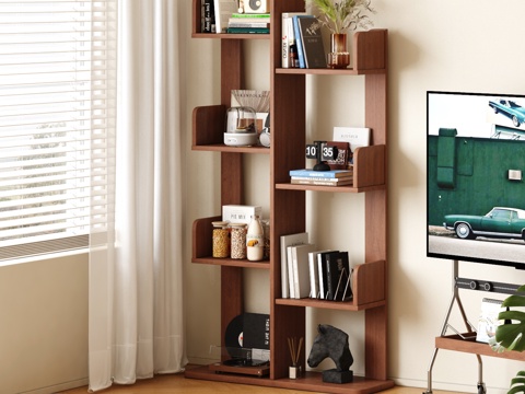  现代实木书架 置物架 装饰柜架3d模型 