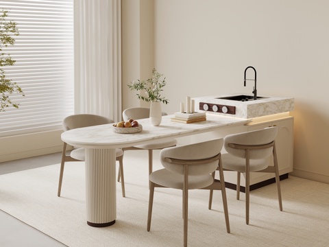  法式奶油风岛台 餐桌椅3d模型 