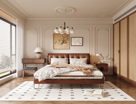  中古风格卧室3d模型 
