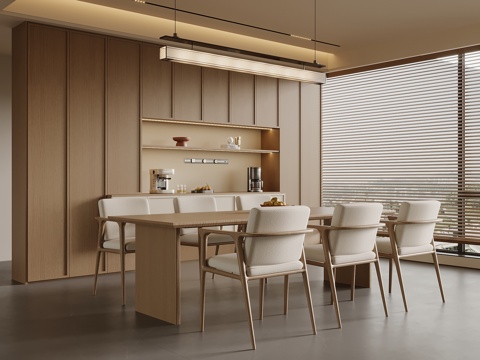  新中式餐厅 餐桌椅 酒柜3d模型 