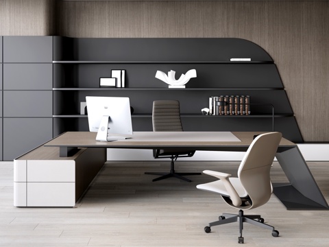 现代经理办公室 老板办公室 办公桌椅su模型