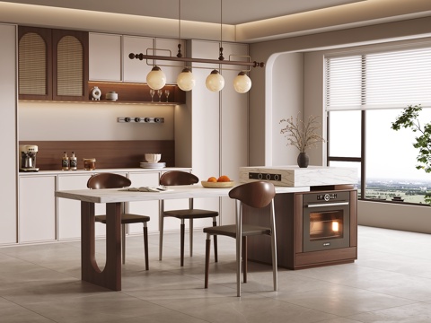  中古风餐厅 岛台餐厅3d模型 