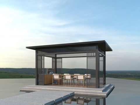  现代庭院亭子3d模型 