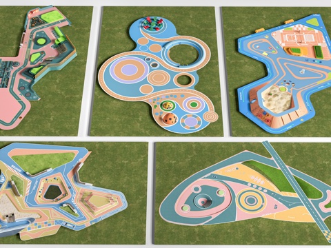 现代户外儿童游乐区 户外儿童游乐场 儿童塑胶场地su模型