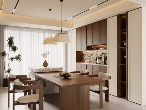  中古风餐厅 餐桌椅 酒柜 餐边柜3d模型 