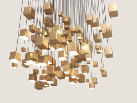 现代吊灯 金属吊灯 轻奢吊灯 金属方块吊灯 多头吊灯 酒店吊3d模型
