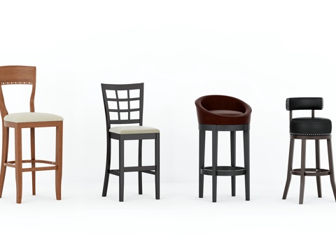  现代实木吧台椅子组合 吧椅3d模型 
