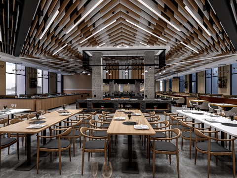 现代酒店餐厅 茶餐厅 中餐厅su模型