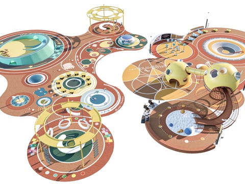 现代户外儿童游乐区 户外儿童游乐场 儿童塑胶场地su模型