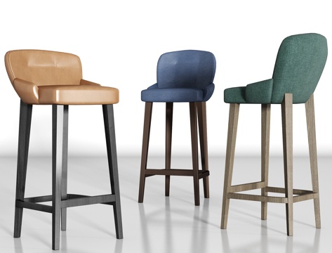  现代实木皮革吧椅组合3d模型 