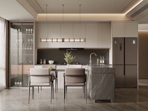 现代餐厅 餐桌椅 餐边柜 酒柜su模型