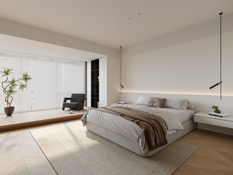  现代卧室3d模型 