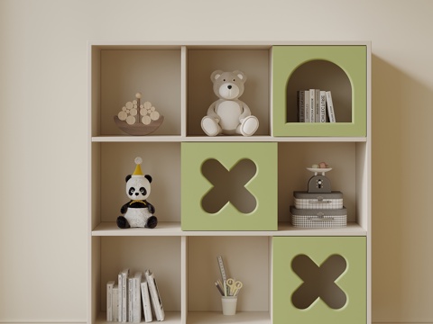 现代奶油风儿童柜 玩具柜 置物柜su模型