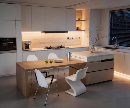  开放式厨房 水吧台餐桌 橱柜 餐厅 吧台吧椅3d模型 