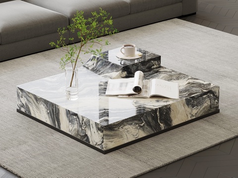  现代意式茶几 大理石茶几su模型 