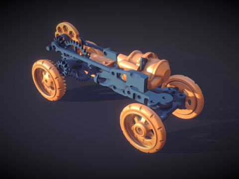  可打印气动引擎玩具车3d模型 