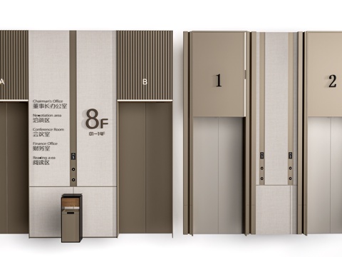 现代电梯厅 电梯门 电梯间su模型