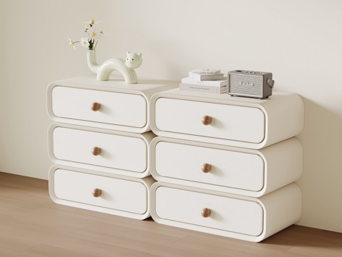  现代奶油风边柜斗柜 储物柜3d模型 