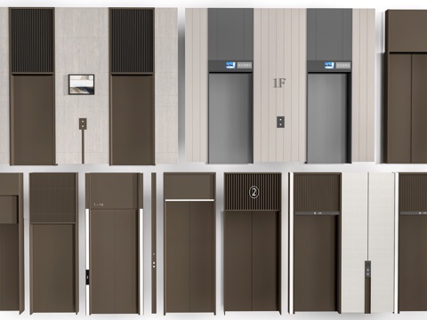 现代电梯厅 电梯门 电梯间su模型