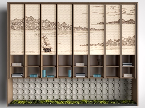 新中式博古架 装饰架 置物架 陈列架su模型